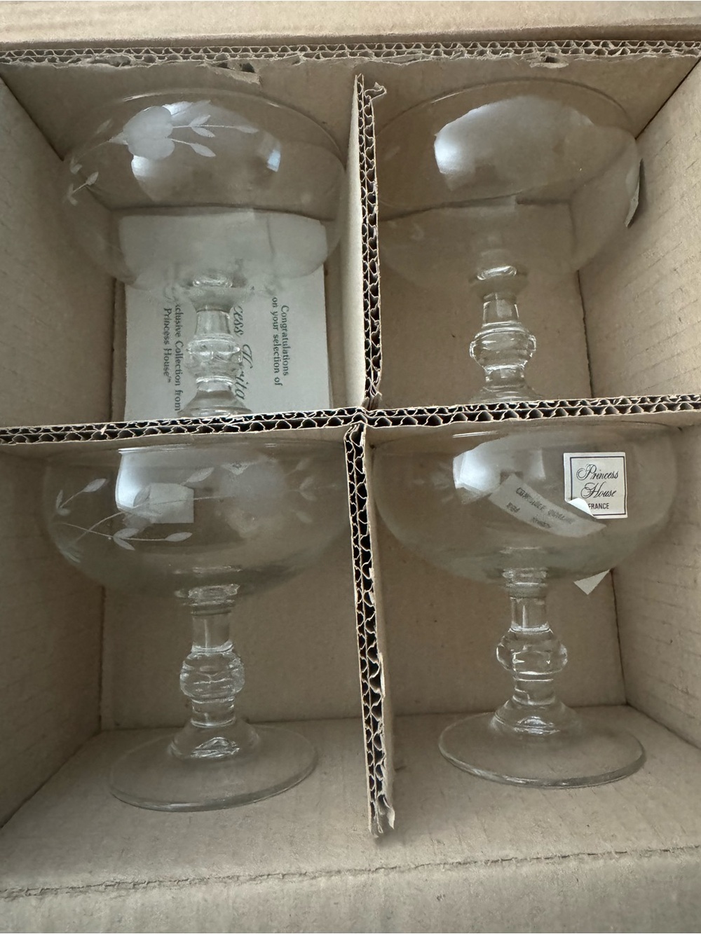 NWT VTG Princess House Heritage Crystal  Set of 4 #507 Original Box Stickers